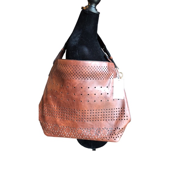 NWT AR New York Coffee Perforated Hobo & Crossbody Bag - Picture 4 of 16